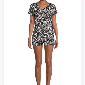Catherine Malandrino black white leopard print pajama short set Vacation Resort